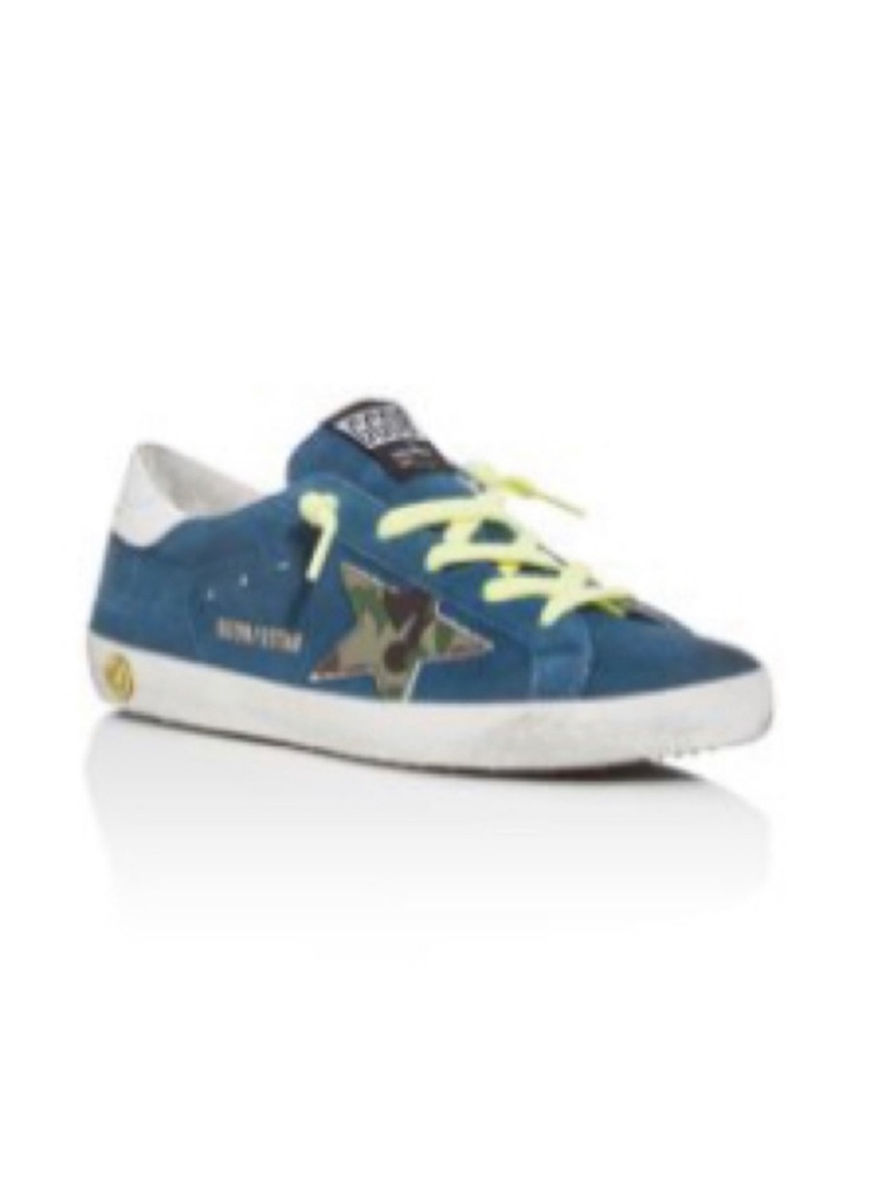 Golden Goose Kids Teal Suede Sneakers with Yellow Laces and Star